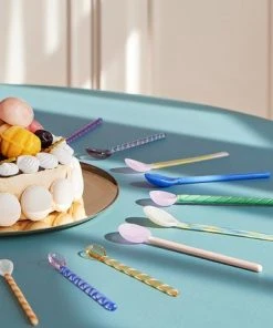 HAY Glass Spoons Twist 2 Pcs Turquoise And Light Pink