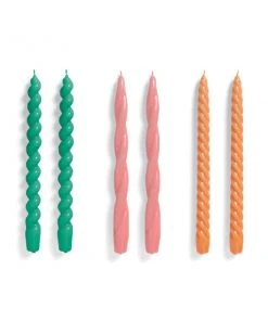 HAY Long Kaarsen Set Van 6 - Green/Rose/Tangerine