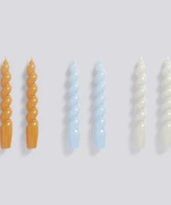 HAY Candle Spiral 6 Pcs Tangerine Light Blue L Grey