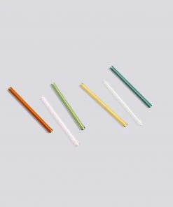 HAY Set of 6 Multicoloured Reusable Glass Sip Cocktail Straws