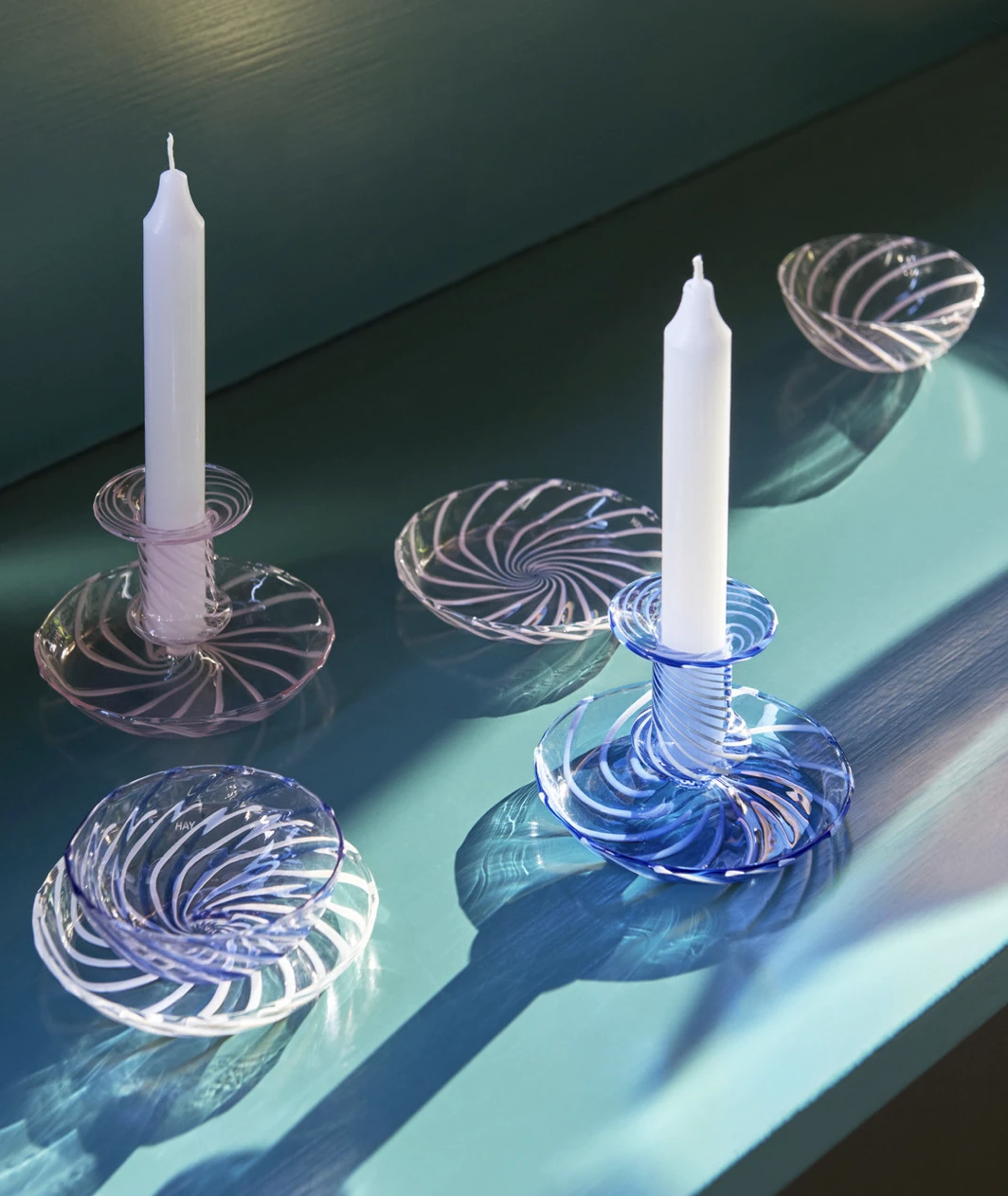 New π HAY Flare Striped Pink Glass Candle Holder β 4 HAY Flare Striped Pink Glass Candle Holder