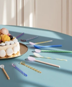 HAY Set of 2 Glass Spoons Twist Turquoise Pink