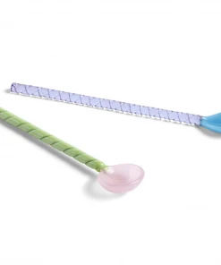 HAY Set of 2 Glass Spoons Twist Turquoise Pink