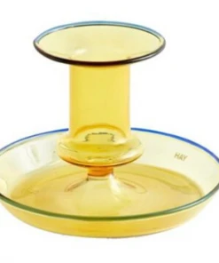 HAY Flare Candleholder - Yellow with blue rim