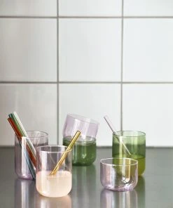 HAY Set of 6 Multicoloured Reusable Glass Sip Cocktail Straws