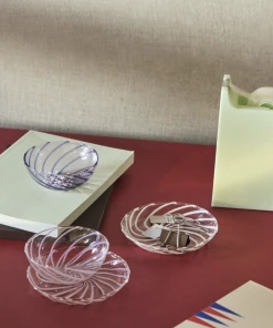 HAY Set of 2 Glass Striped Saucers Clear White