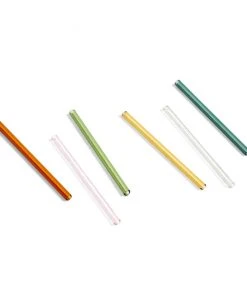 HAY Set of 6 Multicoloured Reusable Glass Sip Cocktail Straws