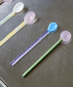HAY Set of 2 Glass Spoons Twist Turquoise Pink
